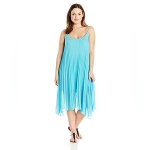 NWT Bleu Rod Beattie Womens Sheer Pleated Oversize Lined Swim Cover Dress Blue M